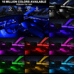 Acrylic Interior Car LED Strip Light with Wireless APP, Car Accessories 18 in 1 with 175 inches 593 LEDs Fiber Optic Ambient Lighting Kits, RGB Dynamic Music Sync Neon LED Strip Light for Car