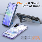 OWKEY for Samsung Galaxy A37 5G Case with Stand, Magnetic Shockproof Case Fit for Magsafe Translucent Matte Cover for Samsung A37, Clear