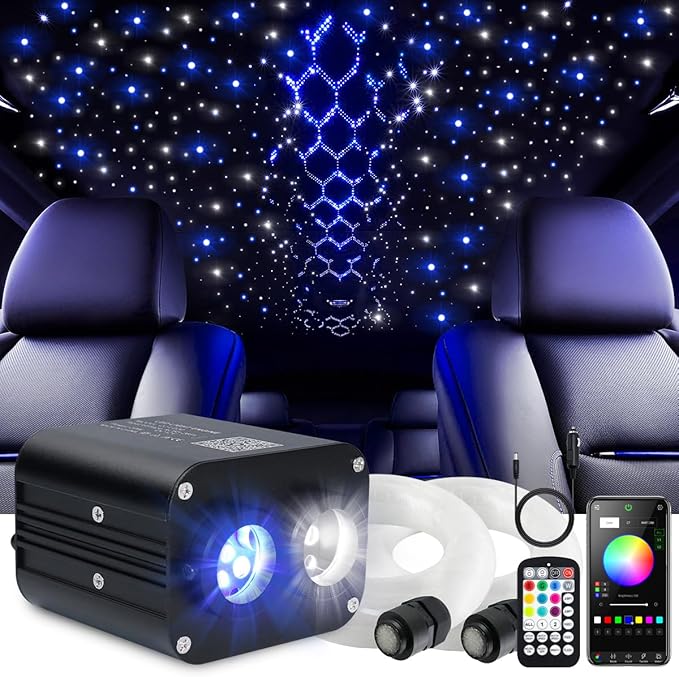 Starlight Headliner Kit,Twinkle + Music Sync Dual Color Fiber Optic Star Ceiling Lights with APP Remote Control, RGBW Star Lights for Car/Home Ceiling Decor, 1200pcs 9.8ft