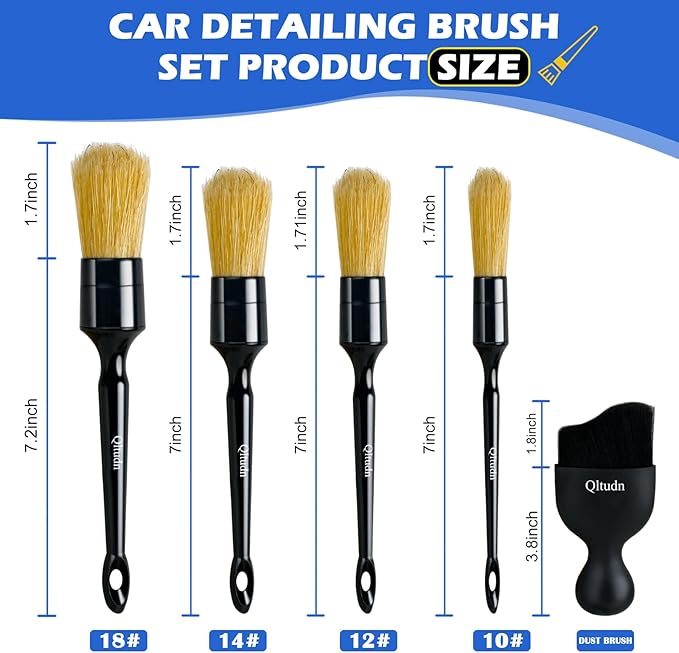 5PCS Car Detailing Brush,Boars Hair Detailing Brush Set, No Scratch,Ultra Soft for Interior and Exterior Car Cleaning, Dashboard, Leather Seat,Air Vents Wheels,Tires