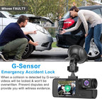 1080P 3Channel Dash Camera for Car Front and Rear Inside Dashcam Car Video Recorder,170°Wide Angle Vehicle Cam,WDR,G-Sensor,2’’ IPS Screen,Loop Recording,Night Vision (3Channel Dash Cam Without Card)