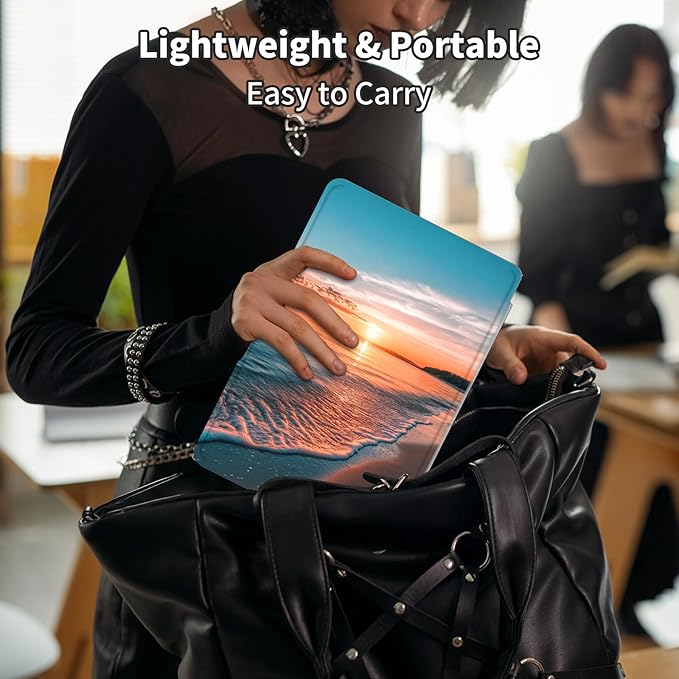 Case for 7" Kindle Paperwhite 12th Generation 2024 & Kindle Colorsoft Signature Edition 2024,360 Degree Rotating Swivel Leather Stand Folio Cover with Auto Wake/Sleep,Sea Beach Sunset