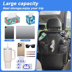 Upgraded Car Seat Back Organizer With Extra Large Tissue Holder Fits For Kleenex Tissue Box (50-230ct), PU Leather Headrest Seat Back Storage Accessories (Black-2 Packs)