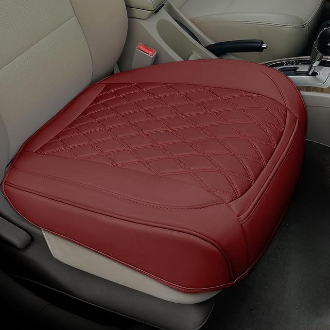 BEITK 1 Pack Leather Front Car Seat Cover Bottom Car Seat, Anti-Slip and Full Wrap Driver Car Seat Protectors, Luxury Waterproof Bottom Auto Seat Cushion Pad Mat for Most Vehicles(Red)