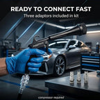 Air Blow Gun for Car Detailing - Durable Tornado Air Gun with Brush Nozzle, Storage Bag, 3 Compressor Adaptors & Microfiber Towel - Requires Compressor, Easy to Set Up