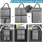 Car Trunk Organizer with Cooler, Hanging Organizers with Large Pockets, Zippers Detachable Seat Back Storage, Waterproof for Jeeps, SUVs, Grey