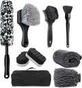 9PCS Car Wheel Tire Brush Kit, Tire Brush, Wheel Cleaner Brush, Soft-bristled Rim Cleaner Brush, Car Towel,Microfiber Bendable Brush Tire Shine Applicator Pad, Car Detailing Brushes Supplies Kit