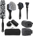 9PCS Car Wheel Tire Brush Kit, Tire Brush, Wheel Cleaner Brush, Soft-bristled Rim Cleaner Brush, Car Towel,Microfiber Bendable Brush Tire Shine Applicator Pad, Car Detailing Brushes Supplies Kit