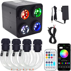 36W 4-Head 4 Color RGBW Twinkle Fiber Optic Lights, Starlight Headliner Kit with Total 800pcs*0.75mm/0.03in 9.8ft Optical Fiber Cables+Remote and APP Control for Car and Home Interior Decoration
