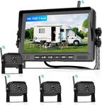 Hodozzy Wireless Backup Camera System Kit, 7 Inch IPS Reversing Monitor with IP68 Waterproof, Quad Split Recording, Night Vision, Manual Zoom,4 Backup Cameras for RV Truck/Trailer/Pickup/Camper