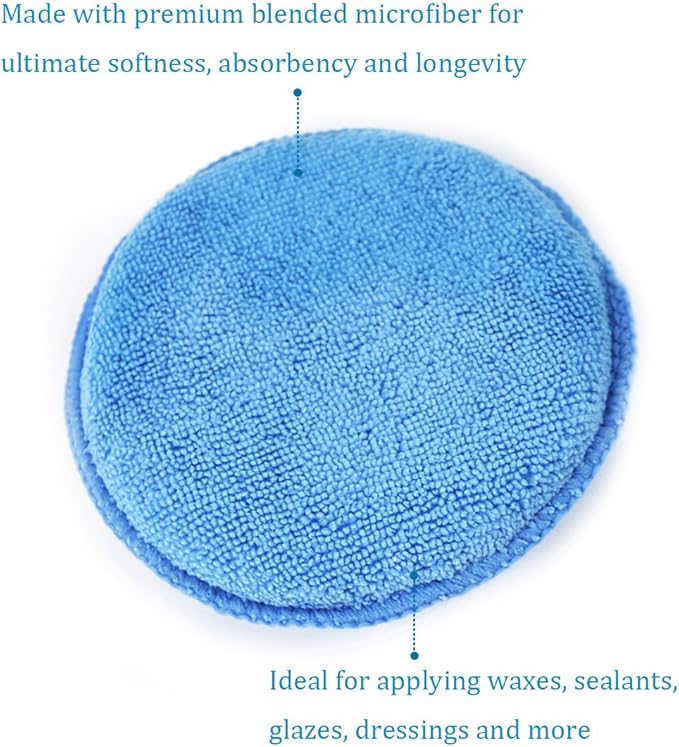 AutoCare Microfiber Wax Applicator, Ultra-Soft Pads with Finger Pocket for Cars, Foam Sponge (Blue, 5" Diameter, Pack of 10)