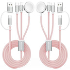 2Pack Travel Essentials,3 in 2 USB C Cable for Apple Watch Charger,iPhone Charger,Multi Charging Cable,Cruise Vacation Camping,Portable for iWatch Series 11-2/Ultra/SE & iPhone 17-12,Car,Pink