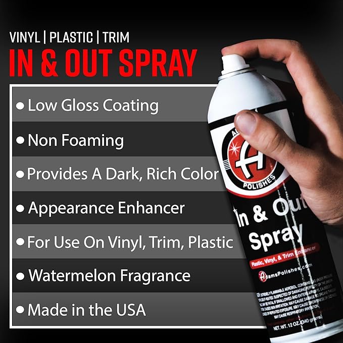 Adam's in & Out Spray (3 Pack) - Interior & Exterior Car Detail Spray for Plastics, Rubber & Vinyl, Fast Coverage, Streak-Free Finish