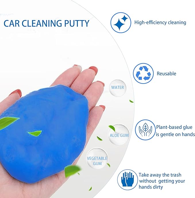 Car Cleaning Gel 2Pcs – Reusable Sticky Putty Dust Cleaner for Auto Interior, Air Vents, Cup Holders, Keyboards – Detailing Gel, Non-Sticky (Blue/Yellow)