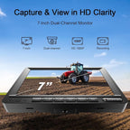 Fookoo 7" HD 1080P Wired Backup Camera System, IP69 Waterproof Vibration-Proof Rear View Camera IR Night Vision Dual Split Screen for Tractor/Excavator/Truck/Skid Steer/Harvester/Caravan - DY701
