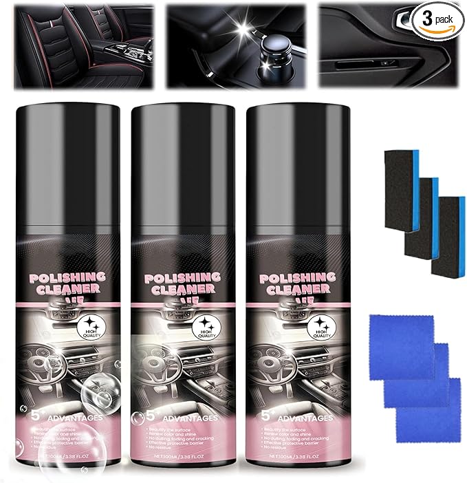 Car Interior Cleaner Spray, 100ml Polishing Cleaner car Interior, Interior Detailer Spray, Vehicle Interior Polish for Dashboards, Seats, Leather, Plastic, No Residue, UnScented (3Pcs)