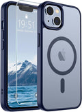 SUPFINE Magnetic for iPhone 15 Plus Case & iPhone 14 Plus Case(Compatible with MagSafe)(10 FT Military Grade Drop Protection) Slim Translucent Shockproof Phone Case,Navy Blue