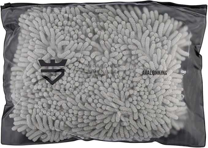 AvalonKing Microfiber Chenille Car Wash Mitt – Super Absorbent XL Microfiber Wash Mitt with Elasticated Wrist for Scratch-Free Cleaning – Machine Washable Washing Mitts – Car Cleaning Supplies