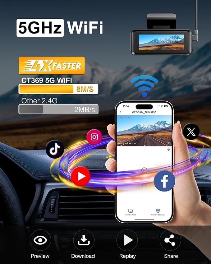 4K Dash Cam Front, Dash Camera for Cars 5Ghz WiFi/APP Control, 64GB Card Included, 2.99'' IPS Screen, 2160P Car Dashcam, Night Vision, 24H Parking Monitor, Loop Recording, G-Sensor, Max Support 256GB