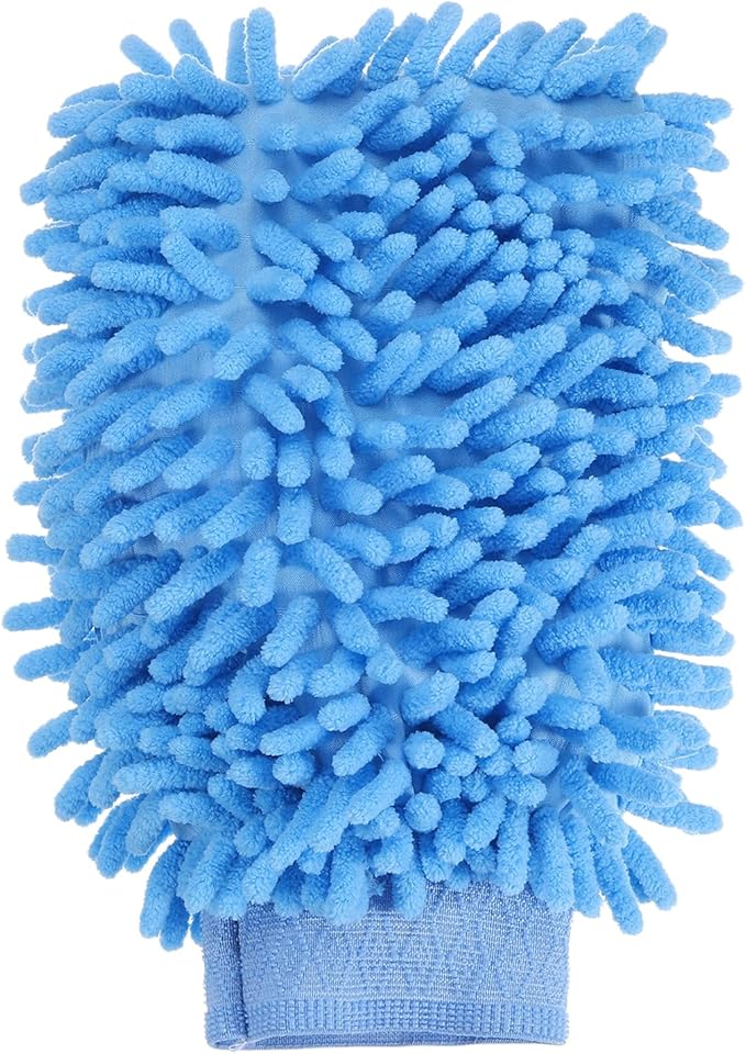 HARFINGTON Premium Chenille Microfiber Car Wash Mitts 9.8" x 7.9" Scratch Free Wash Gloves Absorbent Double Sided Plush Cleaning Drying Mitts for Car Washing Home Light Blue