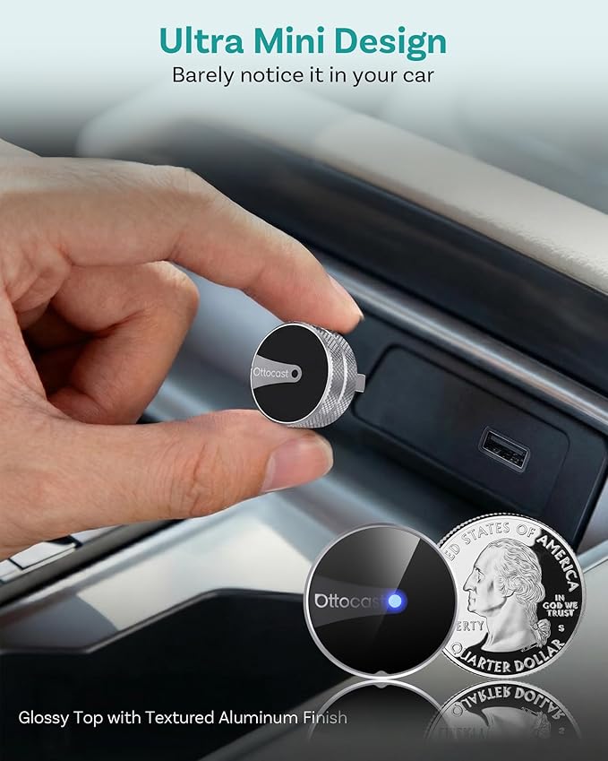 OTTOCAST Mini Tube Wireless CarPlay Android Auto Adapter 2026, Cut The Cord, Zero Lag 5GHz WiFi, Plug & Play for Factory Wired Apple CarPlay