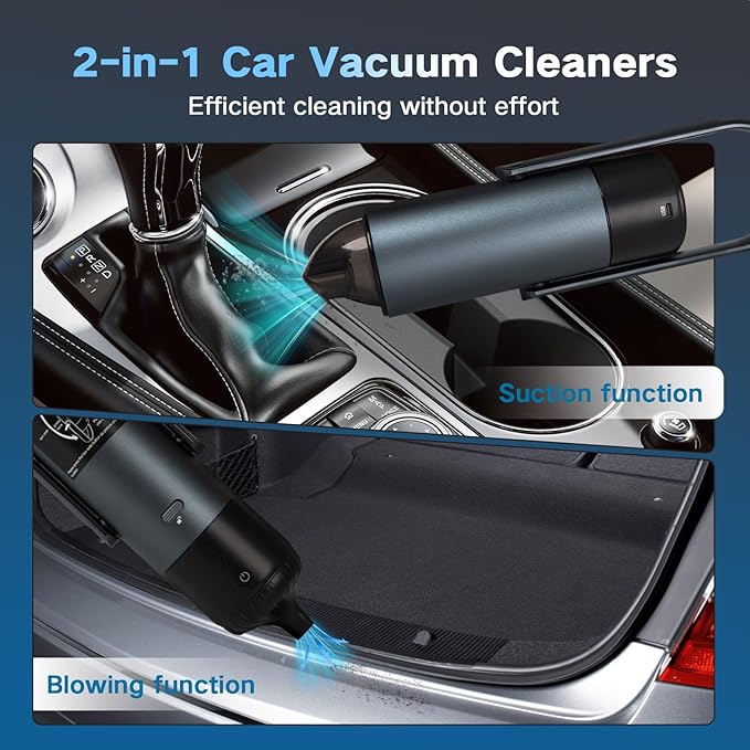 Verazon Car Vacuum Cleaner, 2-in-1 Blower Handheld Cleaner, 9000PA Car Vacuum Portable Cordless with Multi-Nozzles, Handheld Vacuums with Dual Filters, Mini Vacuum Cleaner for Home, Office, Pet