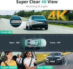 BOTSLAB 3 Channel Dash Cam 4K with 128GB Card, 3.18" Touch Screen, Voice Control, 4K Dash Cam Front and Rear Inside Loop Recording, 5.8GHz WiFi, GPS, Night Vision, WDR, Parking Mode