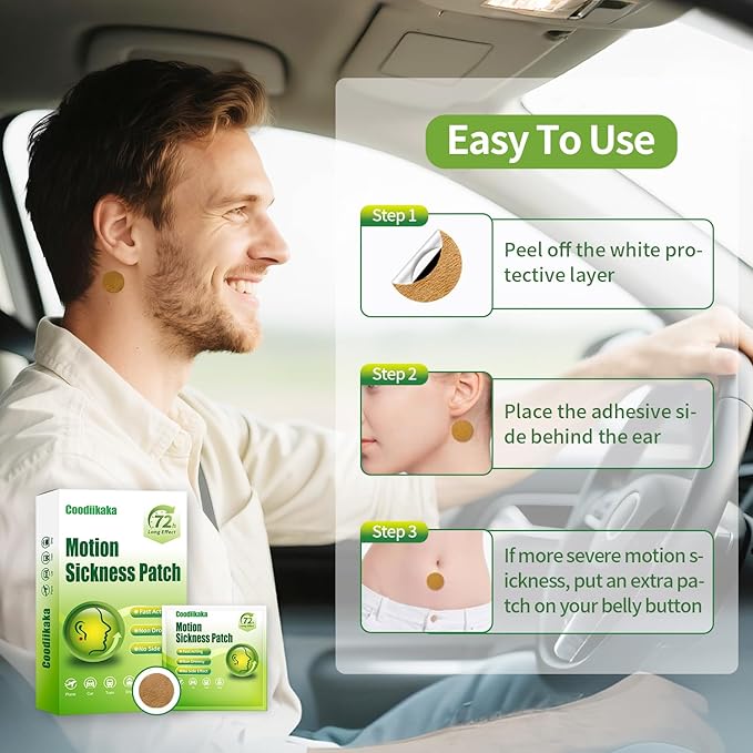 Motion Sickness Patches Non-Drowsy Formula Prevents Car, Airsick, Altitude Sickness, Sea & Motion Rides Travel Essentials for Adults & Kids Long-Lasting up to 72 Hours (60Pcs)