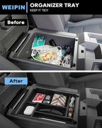 Silverado Sierra Center Console Organizer - Compatible with 2019-2026 Chevy Silverado/GMC Sierra 1500 - 2020-2026 Chevrolet Silverado/ Sierra 2500HD 3500HD - (Split-Bench Folding Seat) - 2 Pack Black
