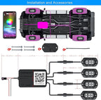 Car RGB LED Rock Lights Kit, 4 Pods High Bright Multilcolor Underglow Neon Lights with APP & Music Mode, IP68 Waterproof Rock Light for Trucks, Cars Decorative Accessories