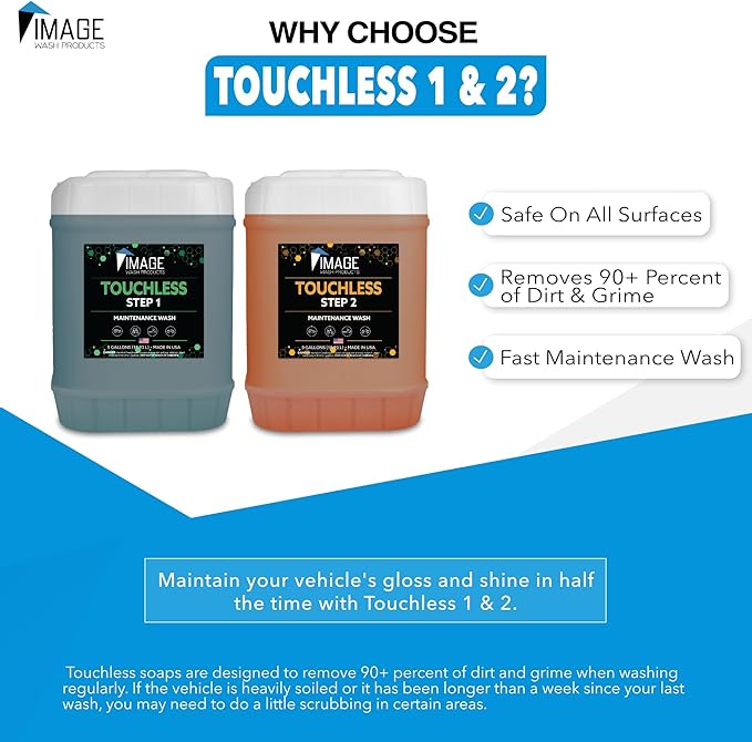 Image Wash Products® Touchless Car Wash Soap – No Scrub, 2-Step Truck Wash Soap, High-Foaming, Biodegradable Car Wash Soap, Safe for Polished Aluminum & Ceramic Coating (Touchless 1 & 2 5 Gallon)