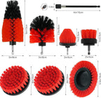 8 Pcs Drill Brush Attachment Set, Power Cleaning Scrub Brush Kit with Extend Long Attachment, All Purpose Drill Scrub Brushes for Car, Grout, Floor, Tub, Bathroom and Kitchen (red)