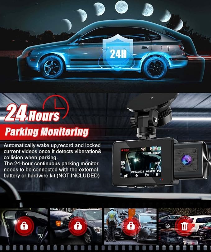 LAMONKE 4K Dual Dash Cam Front 4K Inside 1080P with GPS Wi-Fi Night Vision Supercapacitor Parking Mode G Sensor Loop Recording 256GB Support