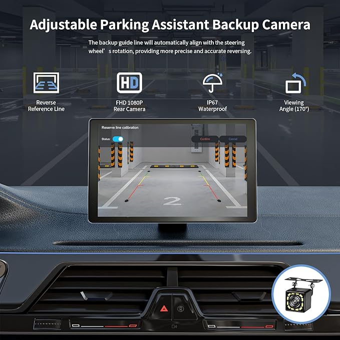 Madoec Portable Apple Carplay Screen for Car, 9" Wireless Apple Carplay & Android Auto,4K Dash Cam,1080p Backup Camera DVR,Car Audio Receivers GPS Navigation Mirror Link, Bluetooth,FM, Siri