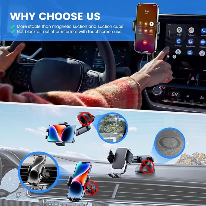 Car Phone Holder Fit for Ford Bronco Sport 2021-2024 Auto Interior Accessories 8-Inch Screen Fixed Clip, Cell Phone Mount Dash Mount Hands-Free 360° Rotation