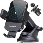CHGeek Wireless Car Charger, 15W Fast Charging Auto Clamping Phone Holders Phone Mount fit for iPhone 17 16 15 14 13 12 Pro Max 11 XR XS, Samsung Galaxy S25 Ultra S24 S23, Black