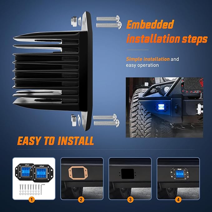 Nilight Flush Mount LED Light Pods 2 PCS 42 W Blue Upgraded Spot Flood Combo Bumper Driving Fog Fishing Hunting Emergency Safety Signal Lighting for UTV Pickup Van Boat Tractor