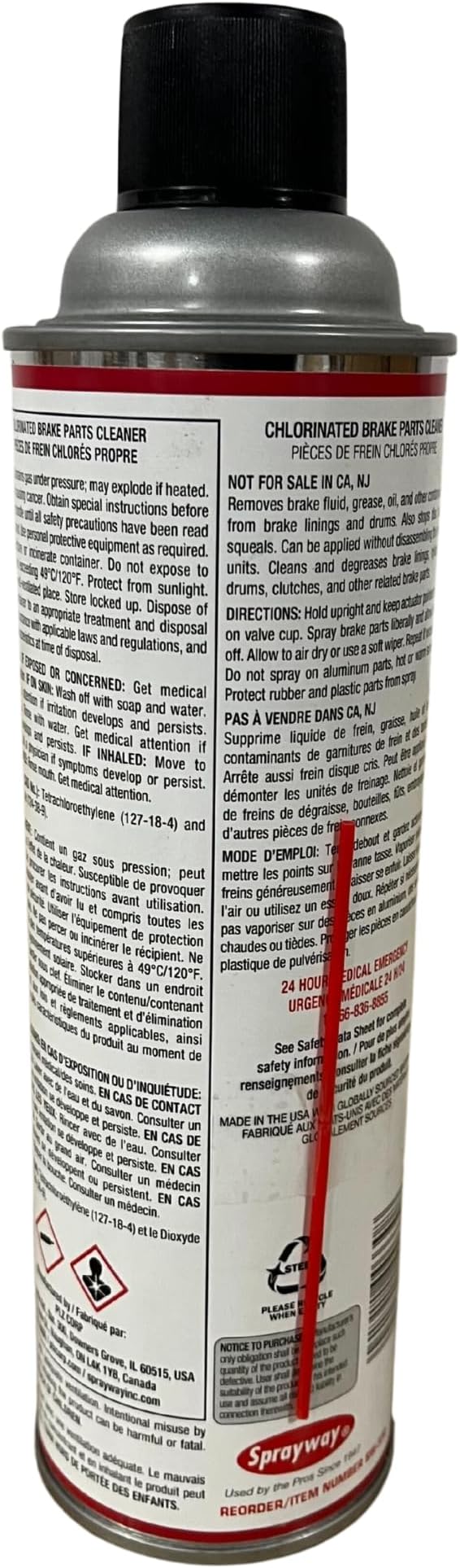 Sprayway SW330 Chlorinated Brake Parts Cleaner, 18.5 oz