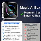 AI Box Carplay, 4+32GB Car Video Box for Netflix/YouTube/TikTok/TF Card & HDMI Output Streaming Magic AI Box Wireless CarPlay Adapter with Ambient Light, Fits for OEM Wired Car Play Cars