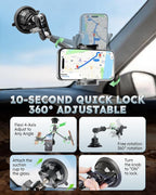 Heavy Duty Truck Phone Mount, Aluminum 360° Rotating Anti-shake Suction Cup Phone Mount, 14.5" Long Arm Metal Windshield Phone Holder for Car Truck Semi, Fits Thick Cases F-150 Silverado RAM Kenworth