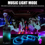 YUGUANG Interior Car Lights Strip APP Control, 5 in 1 Multicolor Music Sync RGB LED Car Ambient Lighting Kit with 236 inches Fiber Optic