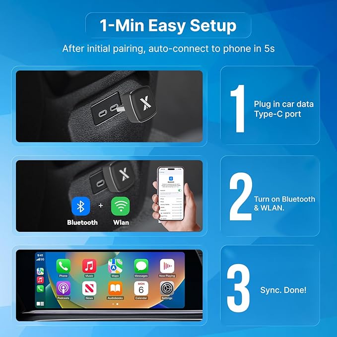 2026 X1 USB-A Wireless CarPlay Android Auto Adapter 2-in-1, Alloy & 2.5D Glass Build Mini Car Play Dongle, Wired to Wireless Converter, Dual 5G Chips, OTA, Plug & Play, for iPhone & Android Phone