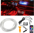 Interior Car LED Strip Lights with APP Control, 3 in 1 RGB Ambient Lighting Kit with 197 inches Fiber Optic, 16 Million Colors Music Sync LED Vehicle Cigarette Lighter Neon Strip