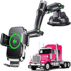 Wireless car Charger Phone Mount Holder for Trucks and Large SUVs, 10-Inch Long Arm 15W Qi2 Fast Charging Heavy Duty Truck Vacuum Phone Holders for Windshield Dashboard, for iPhone Samsung LG