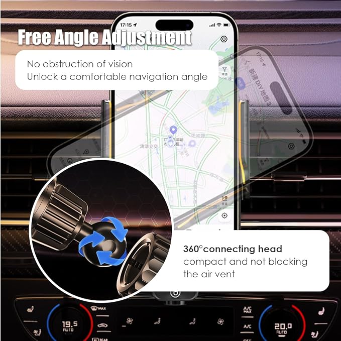 Wokyo Wireless Car Charger Mount, 66W Fast Magnetic Charging and 360° Rotatable, Intelligent Air Vent Car Phone Holder, Auto-Clamping Mount Wireless Charging Compatible Most Smartphones (Gold)