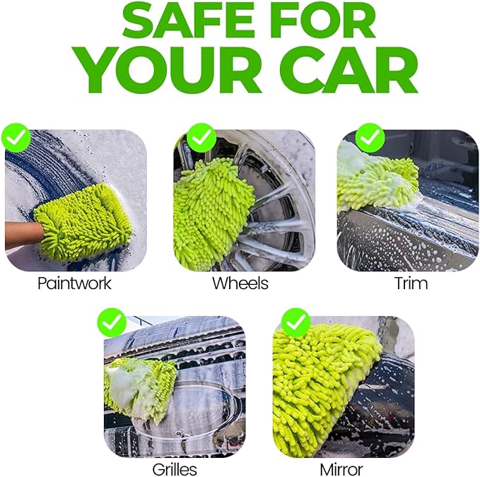Premium Chenille Car Wash Mitt - Ultra-Soft, Scratch-Free, and Lint-Free Microfiber Mitt for Superior Car Wash Kit, Car Detailing, and Car Cleaning Supplies (2)