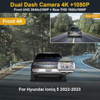 Fitcamx Dual 4K+Rear 1080P Dash Cam Adapts for Hyundai IONIQ 5 2022-2024 (6 Vents) SE Standard Range SEL Limited, OEM Look, WiFi & APP, 2 Way HD Video, Loop Recording G-Sensor, Easy to Set, 128GB Card
