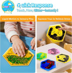 Squishy Liquid Sensory Gel Tiles 9 Packs - Hexagon Liquid Sensory Toys for Stress Relief & Fidget Fun, Washable Sensory Floor Tiles for Toddles 3+ Home, Classroom, Travel