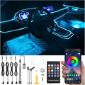 Car Atmosphere Light Kit 5m Fiber Optic RGB Multicolor Sound Active Music Sync Memory Function RF Remote Controller + Bluetooth APP Control 64 Colors USB Car Interior Ambient Lighting Kit 12V