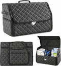 Leather Trunk Organizer with Lid for Suv and more, Foldable Car Organizer, Car Organizers and Storage with Pockets, Non-Slip Design (White-Black)